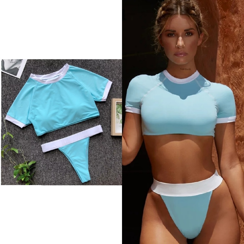 Baby blue highwaisted cheeky bikini set